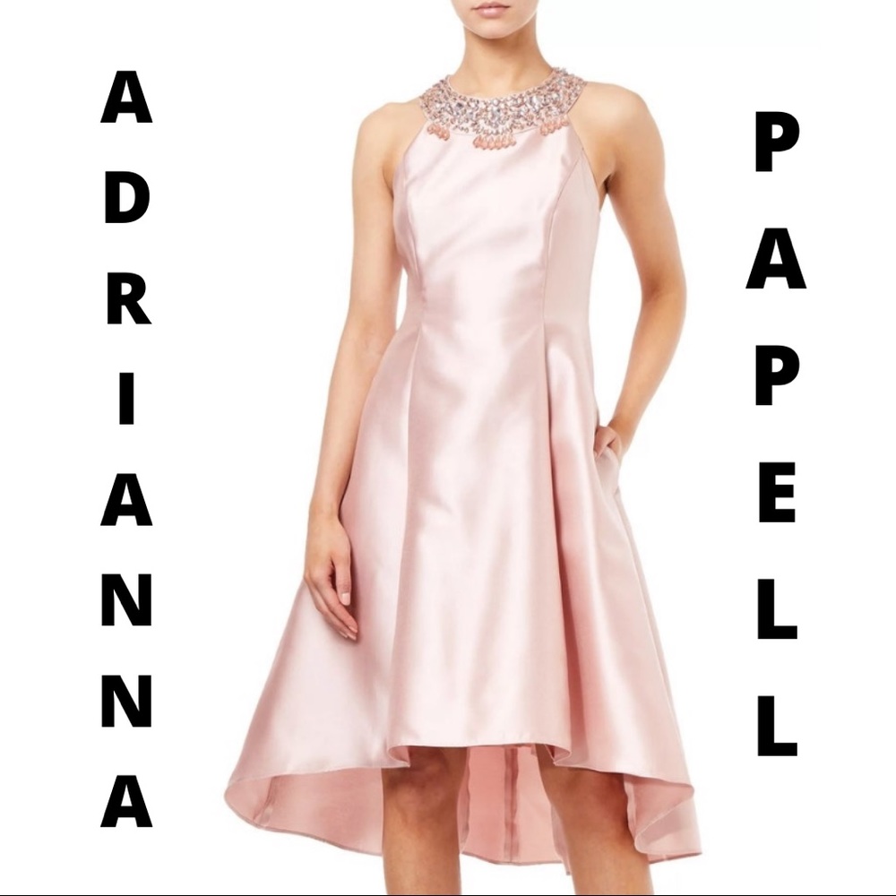 Adrianna Papell Rhinestone High-Low Dress